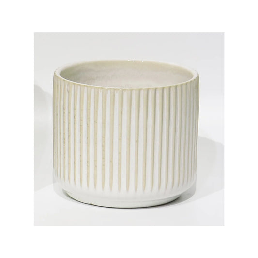 Cream & White Striped 4" Pot