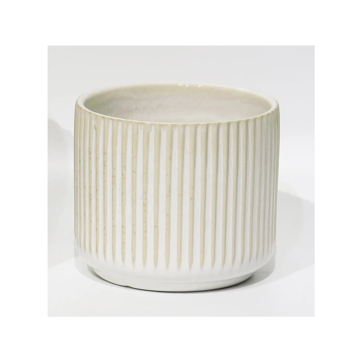 Cream & White Striped 4" Pot