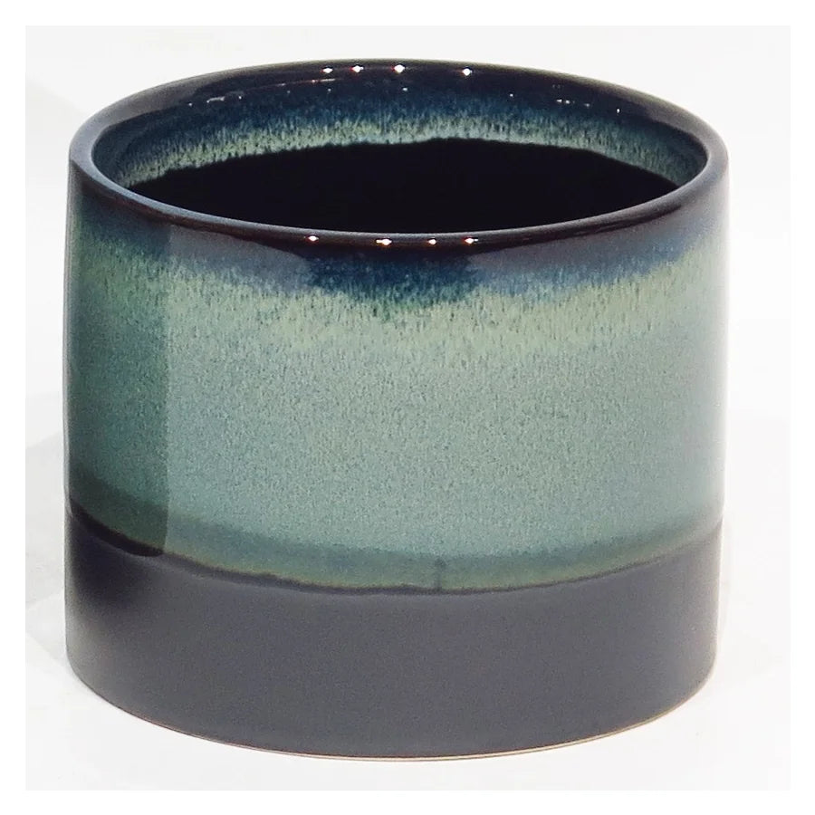 Teal Blue and Black 4" Pot