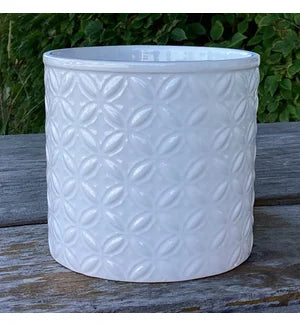 Shiny White Patterned 4" Pot