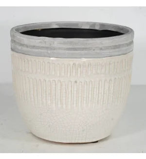 White/ Grey Rimmed Ceramic 4" Pot