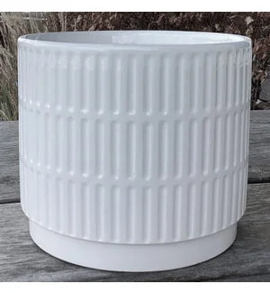 White Lined Glazed 6" Pot